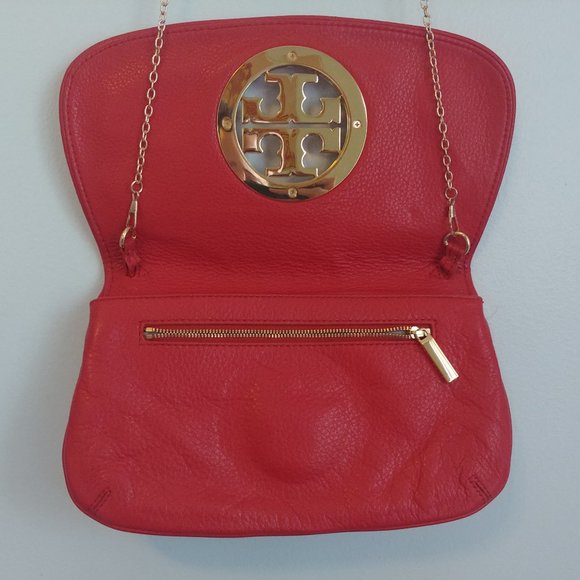 11x6 Tory Burch Orange Leather Amanda Logo Crossbody Bag REPLACED CHAIN STRAP - Picture 3 of 13
